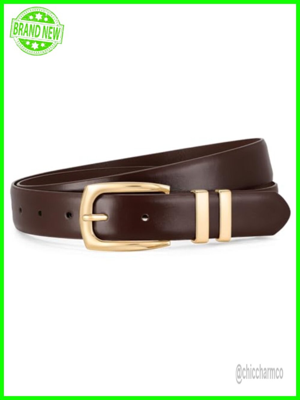 Women's Leather Belt Gold Buckle Fits Waist 25-29 Casual Formal